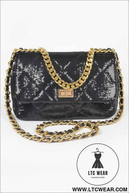 Quilted Sequins Chain Shoulder Bag - Stylish and Glamorous Accessory