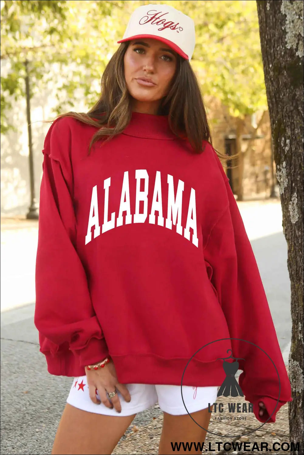 Racing Red ALABAMA/ AL Double Side Printed High Neck Reversible Baggy Sweatshirt - L.T.C Wear Online Fashion Store