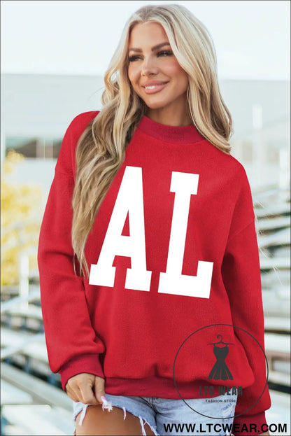 Racing Red ALABAMA/ AL Double Side Printed High Neck Reversible Baggy Sweatshirt - L.T.C Wear Online Fashion Store