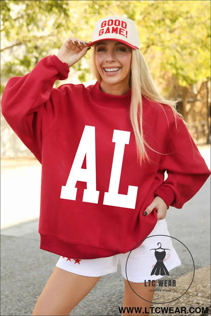 Racing Red ALABAMA/ AL Double Side Printed High Neck Reversible Baggy Sweatshirt - L.T.C Wear Online Fashion Store