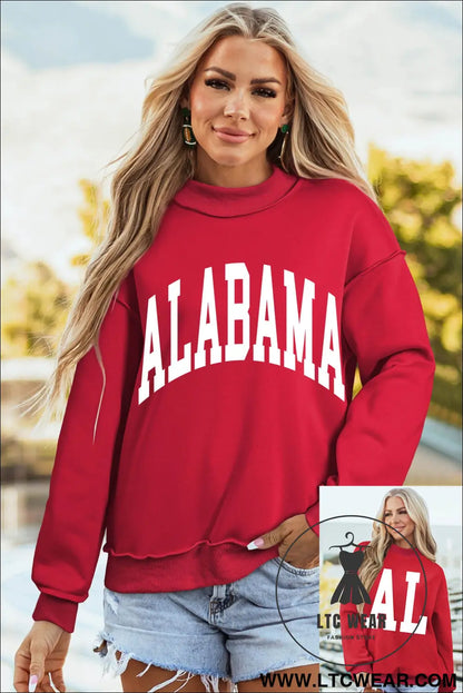 Racing Red ALABAMA/ AL Double Side Printed High Neck Reversible Baggy Sweatshirt - L.T.C Wear Online Fashion Store