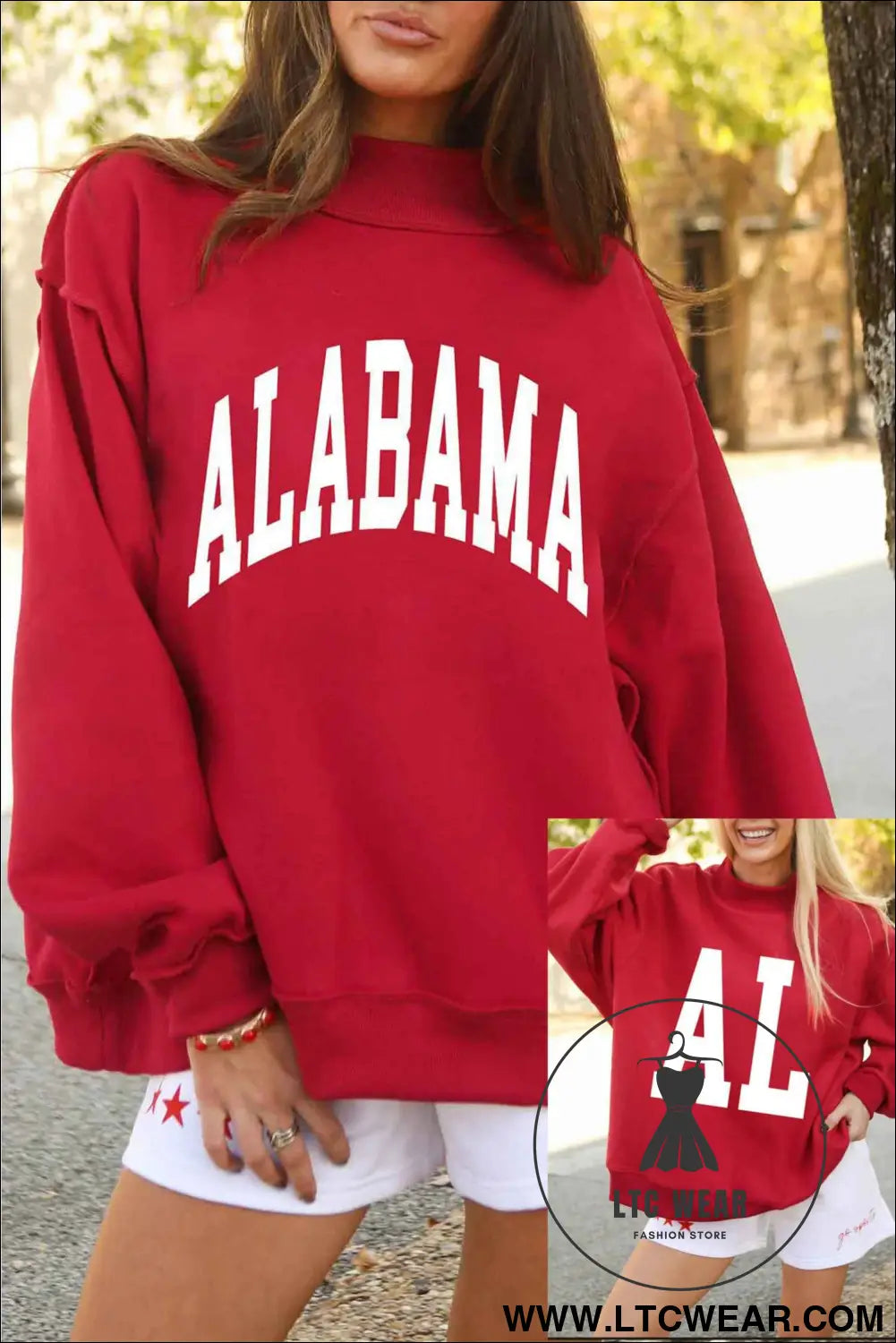 Racing Red ALABAMA/ AL Double Side Printed High Neck Reversible Baggy Sweatshirt