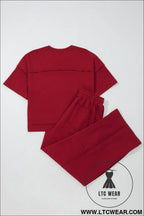 Racing red drop shoulder boxy tee and barrel pants set - pant sets
