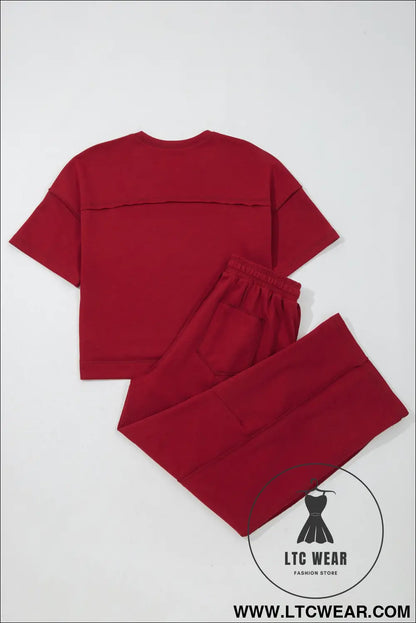 Racing red drop shoulder boxy tee and barrel pants set - pant sets