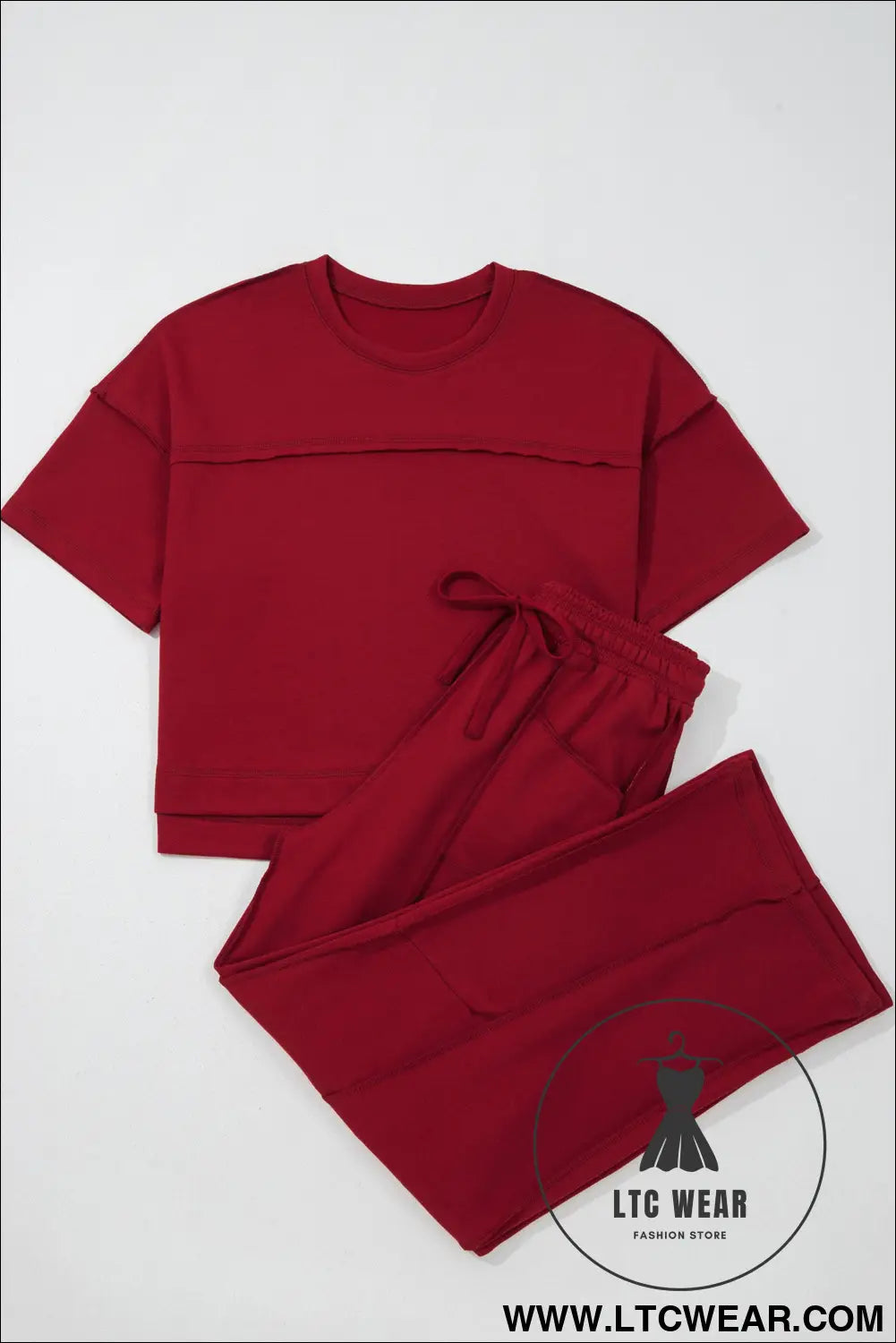 Racing red drop shoulder boxy tee and barrel pants set - pant sets