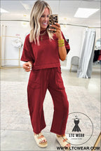 Racing red drop shoulder boxy tee and barrel pants set - pant sets
