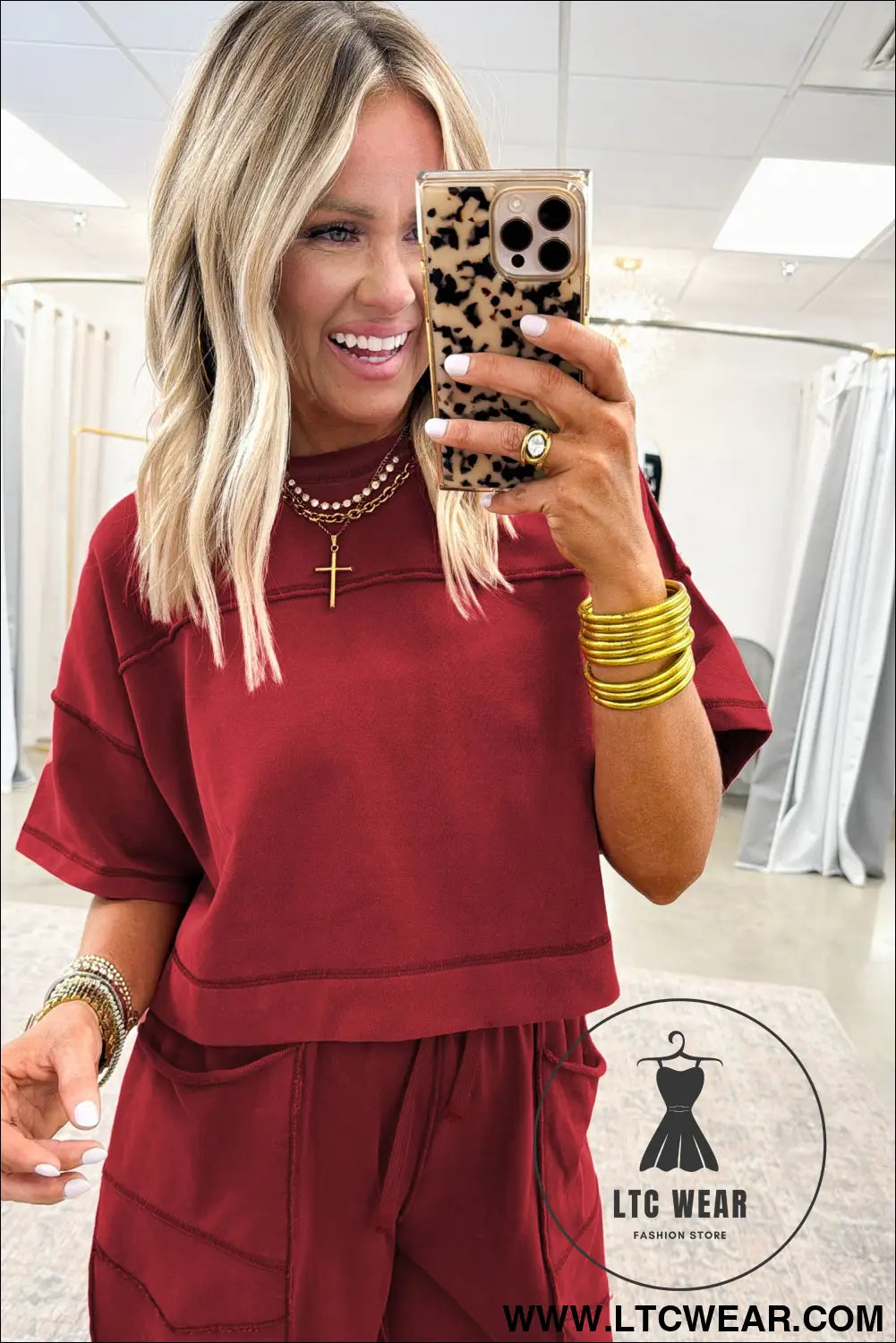 Racing red drop shoulder boxy tee and barrel pants set - pant sets