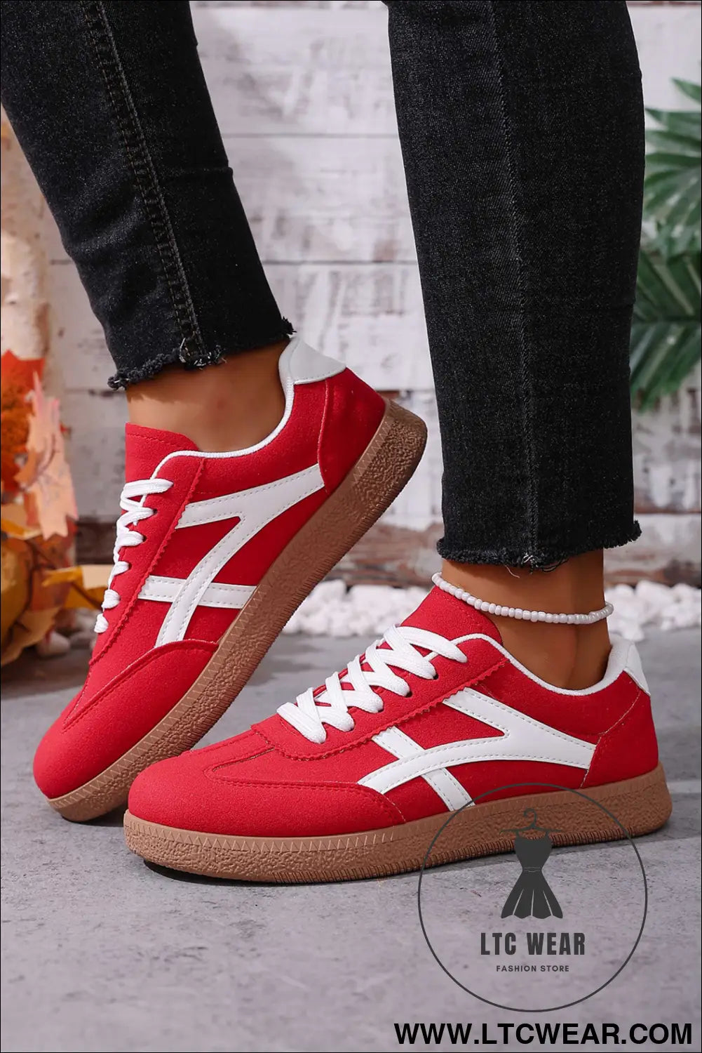 Racing red faux suede contrast patchwork detail lace up flat sneakers - womens shoes