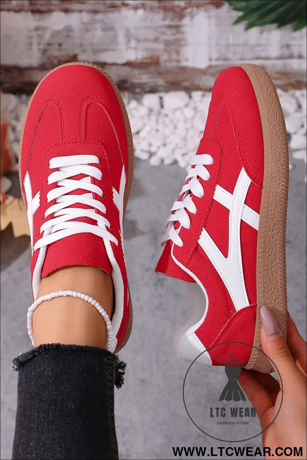 Racing red faux suede contrast patchwork detail lace up flat sneakers - womens shoes