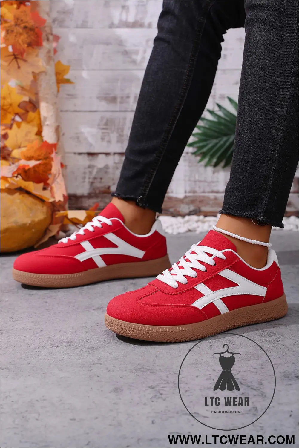 Racing red faux suede contrast patchwork detail lace up flat sneakers - womens shoes