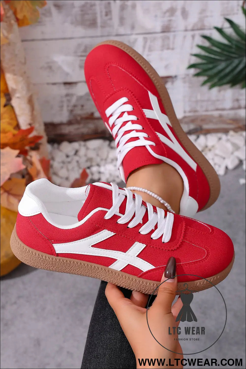 Racing red faux suede contrast patchwork detail lace up flat sneakers - womens shoes