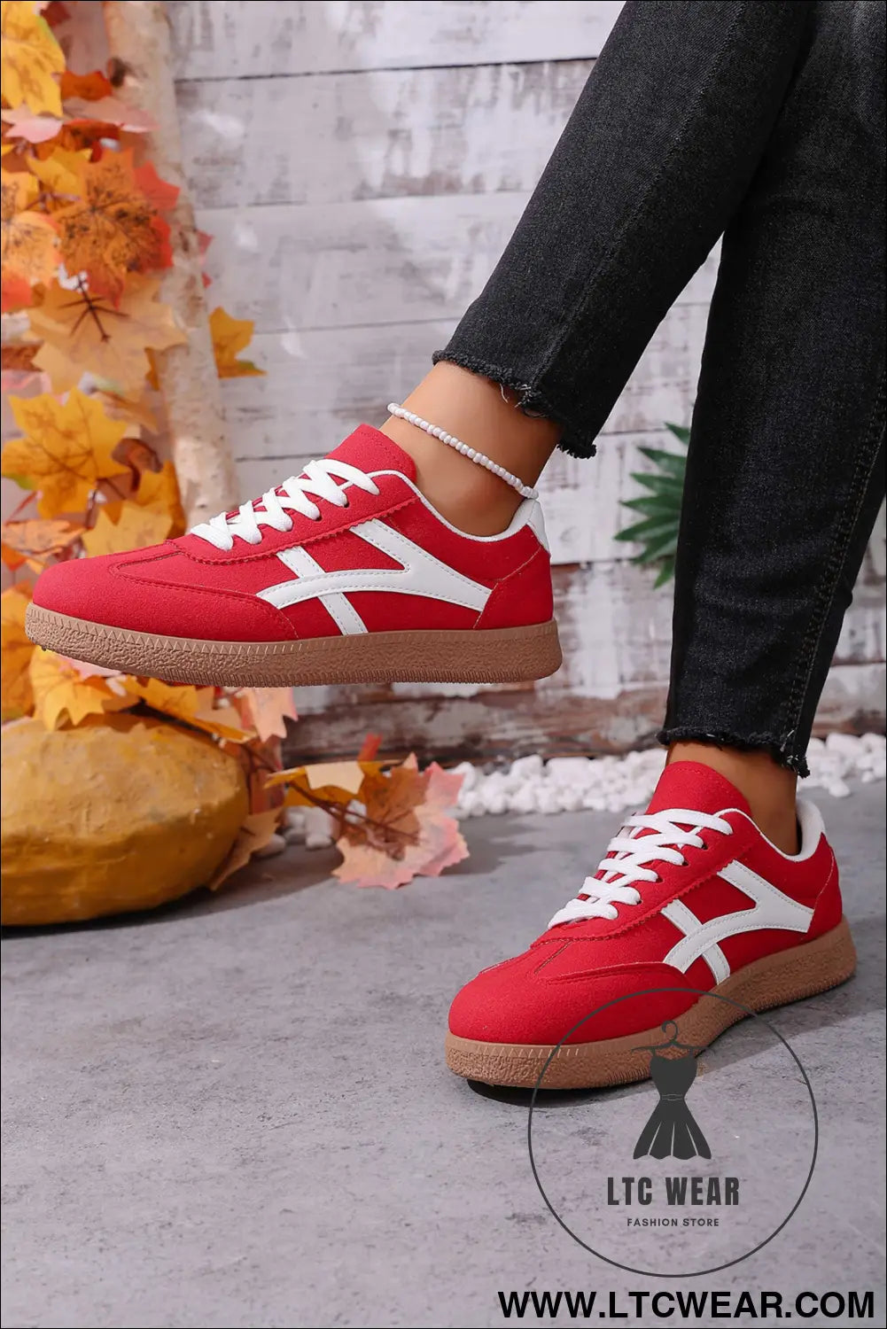 Racing red faux suede contrast patchwork detail lace up flat sneakers - womens shoes