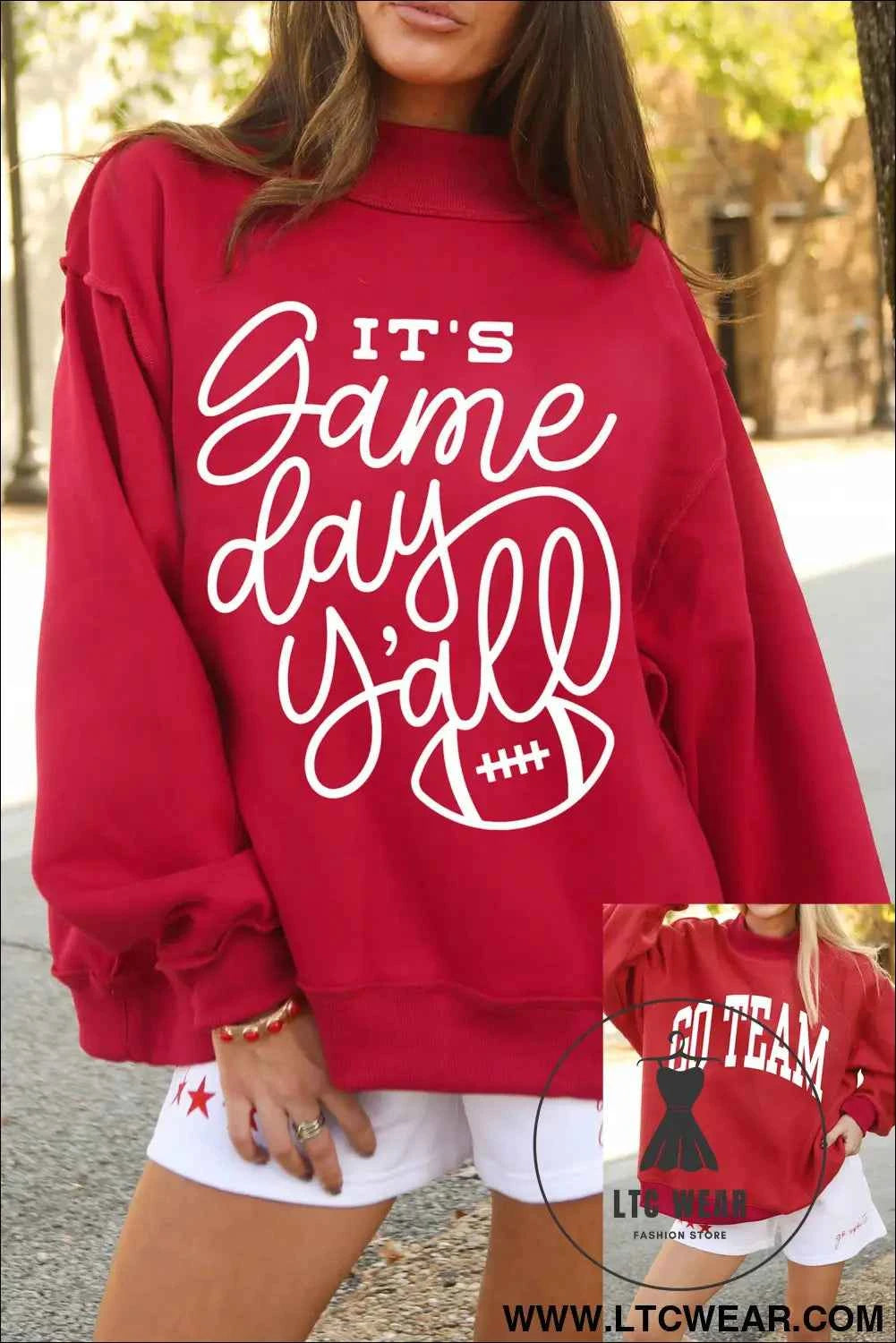 Racing Red Game Day Slogan Double Side Printed Reversible Baggy Sweatshirt