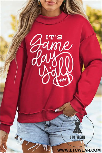 Racing red game day slogan double side printed reversible baggy sweatshirt - graphic sweatshirts