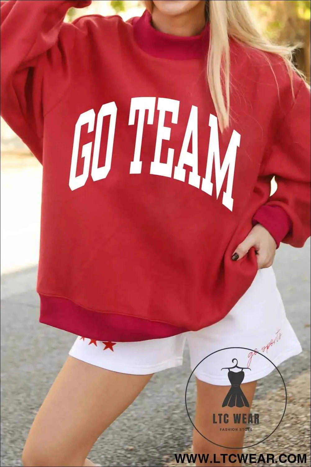 Racing Red Game Day Slogan Double Side Printed Reversible Baggy Sweatshirt