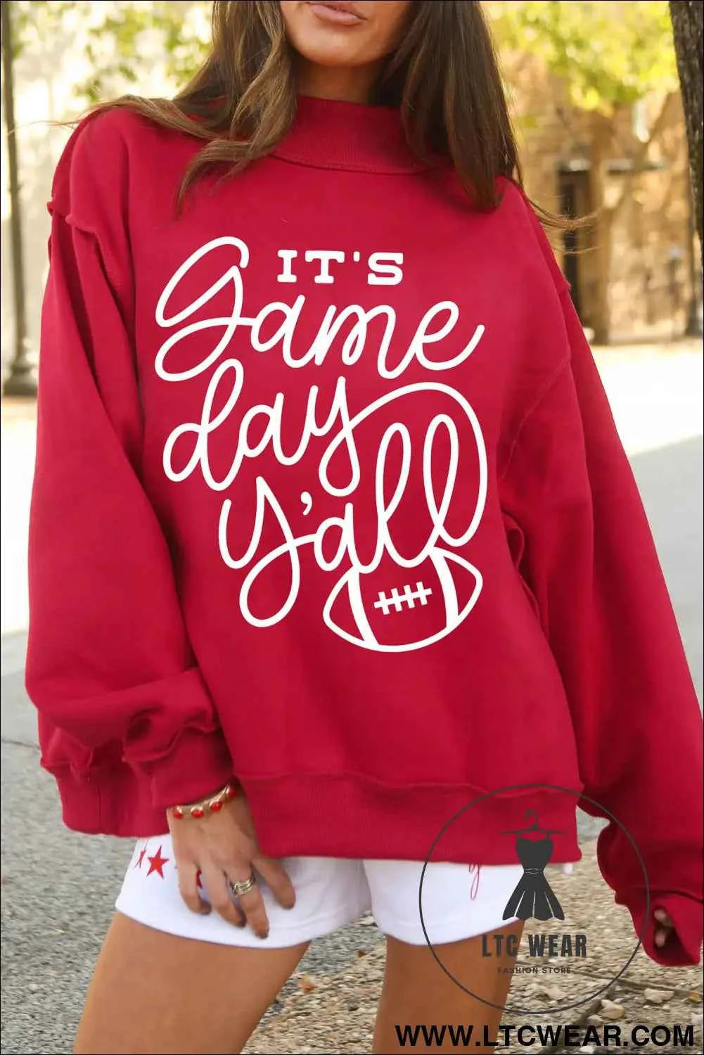 Racing Red Game Day Slogan Double Side Printed Reversible Baggy Sweatshirt