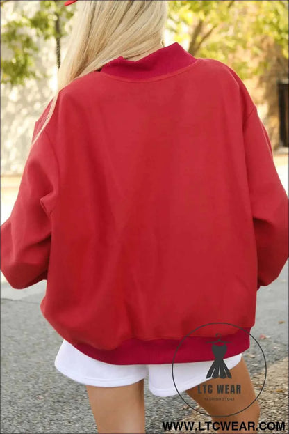 Racing Red Game Day Slogan Double Side Printed Reversible Baggy Sweatshirt