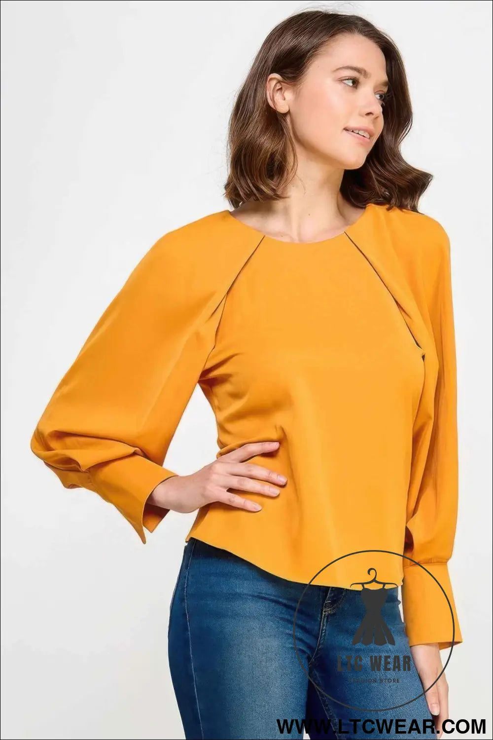 Raglan Long Sleeve Top With Back Neck Tie
