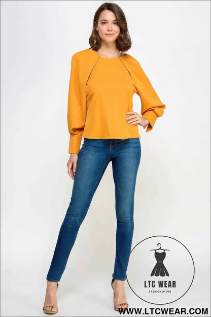 Raglan Long Sleeve Top With Back Neck Tie