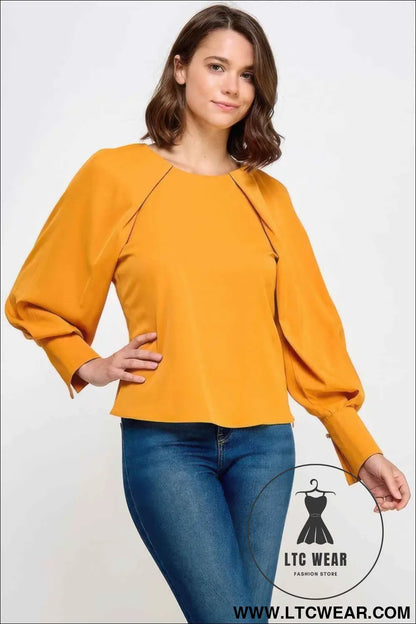 Raglan Long Sleeve Top With Back Neck Tie