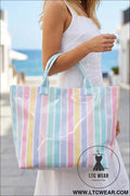 Rainbow glossy striped vinyl large tote bag - red / one size / 95% pu + 5% alloy - handbags