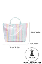 Rainbow glossy striped vinyl large tote bag - red / one size / 95% pu + 5% alloy - handbags