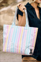 Rainbow glossy striped vinyl large tote bag - red / one size / 95% pu + 5% alloy - handbags