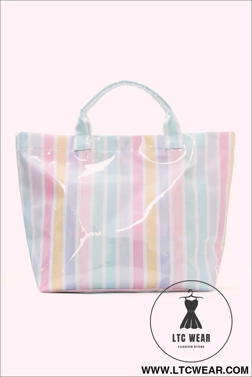 Rainbow glossy striped vinyl large tote bag - red / one size / 95% pu + 5% alloy - handbags