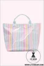 Rainbow glossy striped vinyl large tote bag - red / one size / 95% pu + 5% alloy - handbags