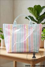 Rainbow glossy striped vinyl large tote bag - red / one size / 95% pu + 5% alloy - handbags