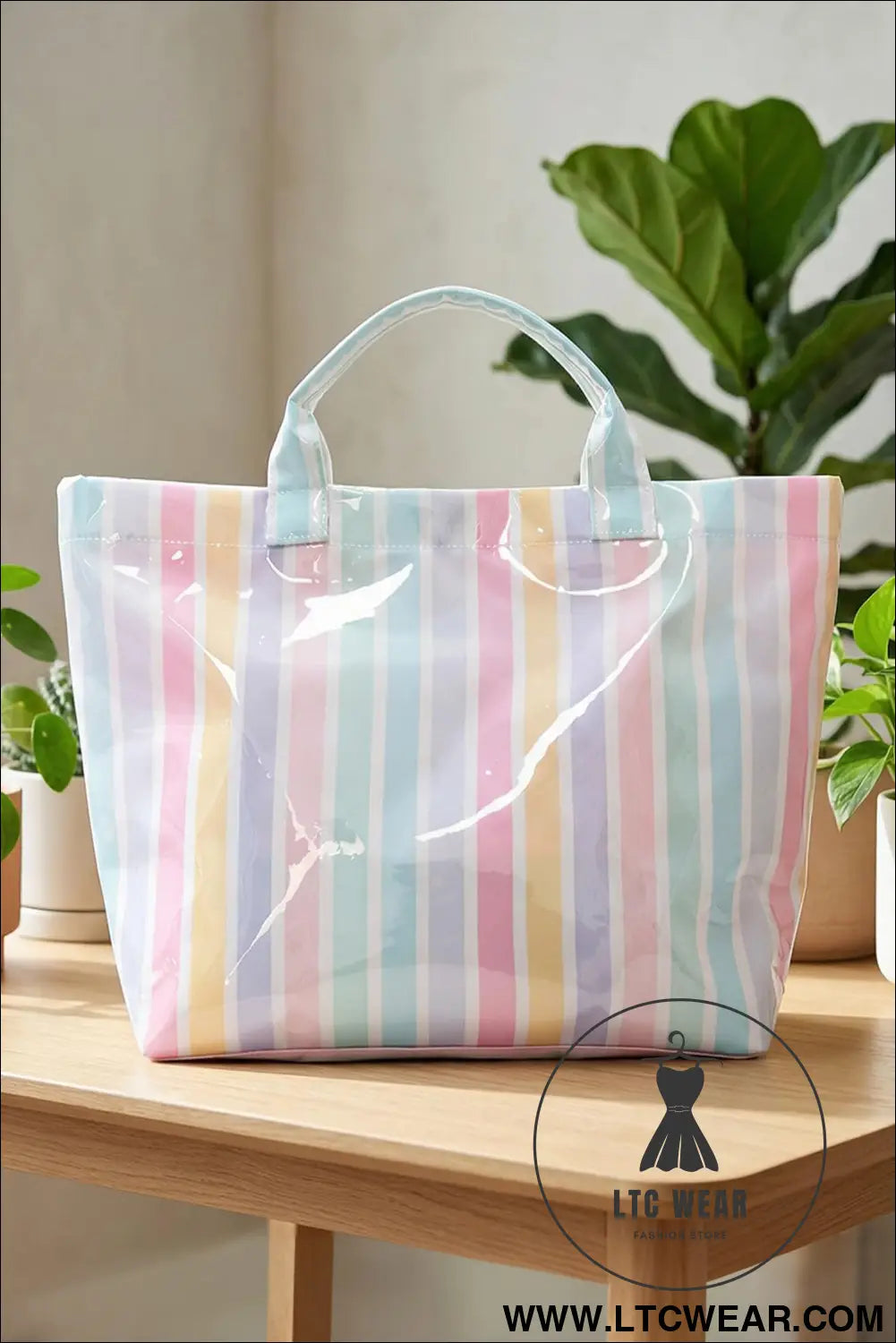 Rainbow glossy striped vinyl large tote bag - red / one size / 95% pu + 5% alloy - handbags