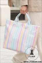Rainbow glossy striped vinyl large tote bag - red / one size / 95% pu + 5% alloy - handbags
