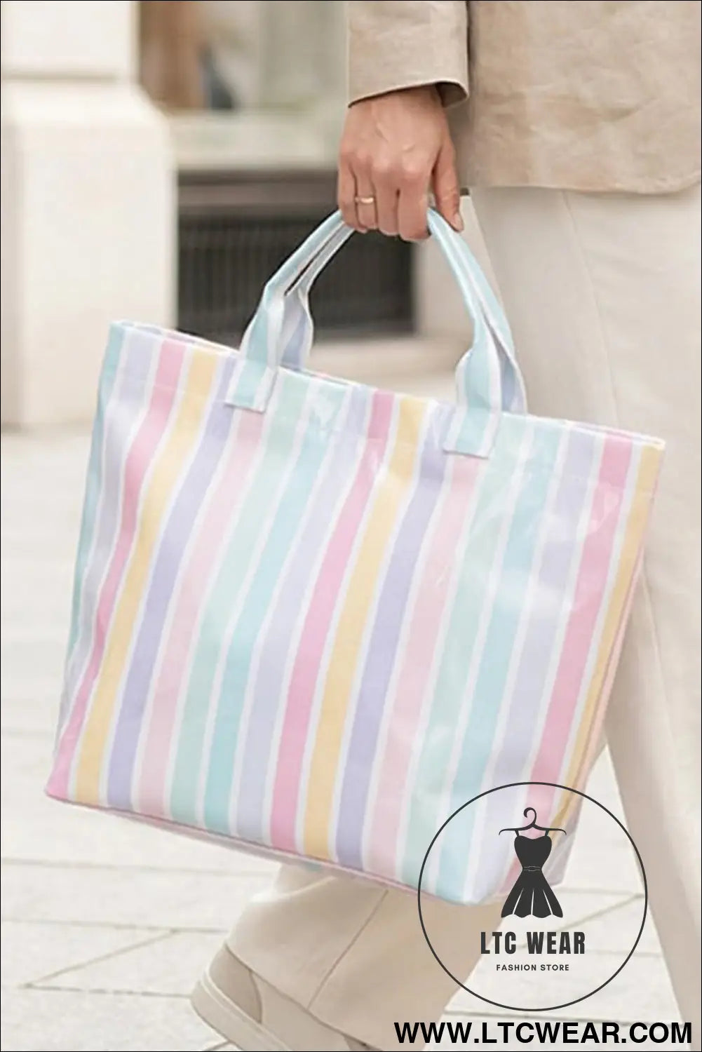 Rainbow glossy striped vinyl large tote bag - red / one size / 95% pu + 5% alloy - handbags