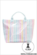 Rainbow glossy striped vinyl large tote bag - red / one size / 95% pu + 5% alloy - handbags