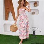 Real shot ethnic print bohemian tie-up backless dress beach summer strap long dress