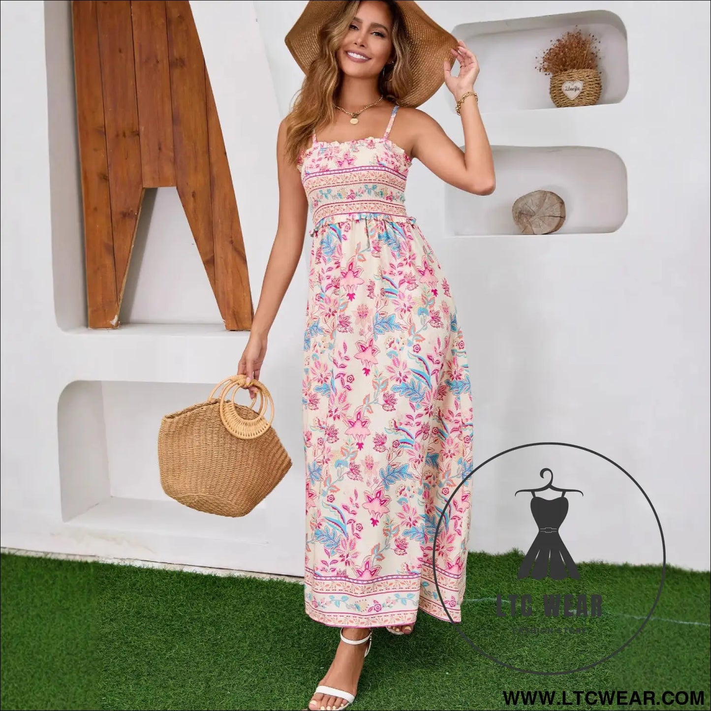 Real shot ethnic print bohemian tie-up backless dress beach summer strap long dress