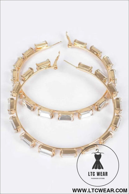 Rectangle Rhinestone Hoop Earring