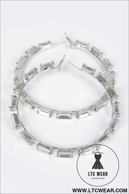 Rectangle Rhinestone Hoop Earring