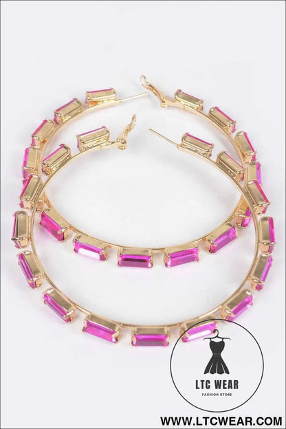 Rectangle Rhinestone Hoop Earring