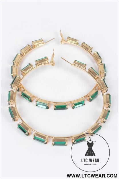 Rectangle Rhinestone Hoop Earring