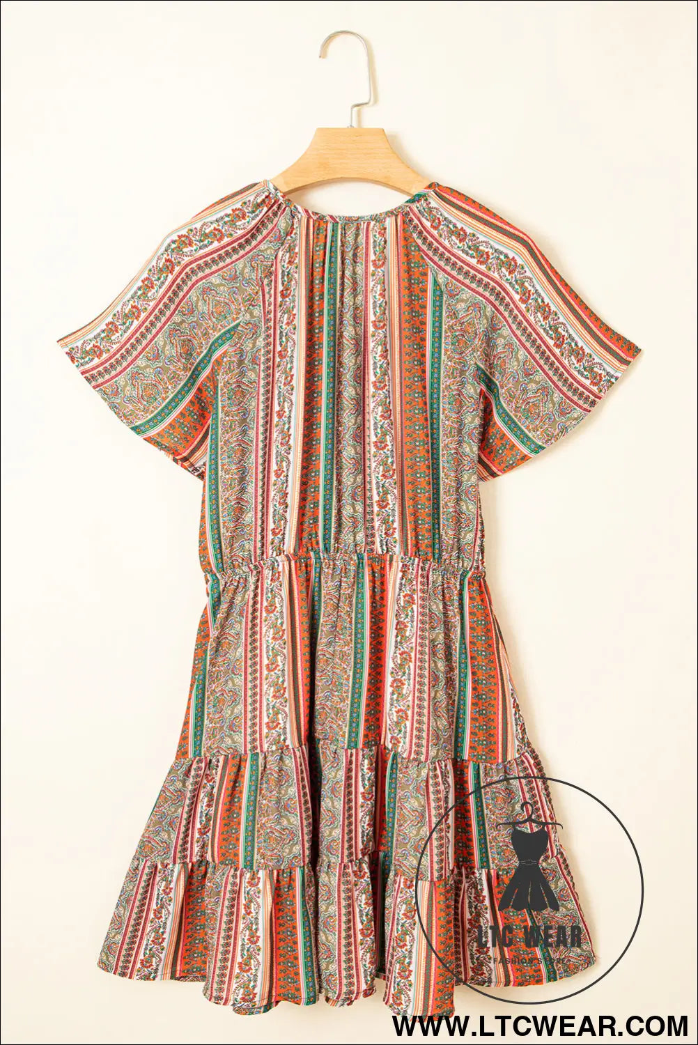 Red Bohemian Floral Print Buttoned V Neck Ruffle Tiered Dress - L.T.C Wear Online Fashion Store