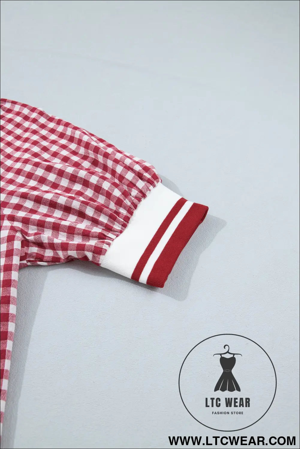 Red Gingham Striped Patchwork Half Zip Blouse - L.T.C Wear Online Fashion Store
