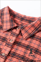 Red plaid long sleeve distressed hem shirt shacket - long sleeve tops