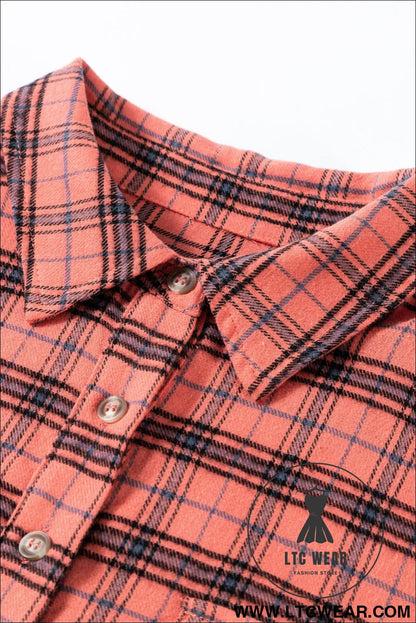 Red plaid long sleeve distressed hem shirt shacket - long sleeve tops