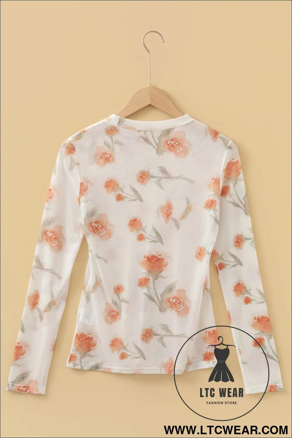 Red plus size floral print sheer mesh long sleeve top - plus size long sleeve tops