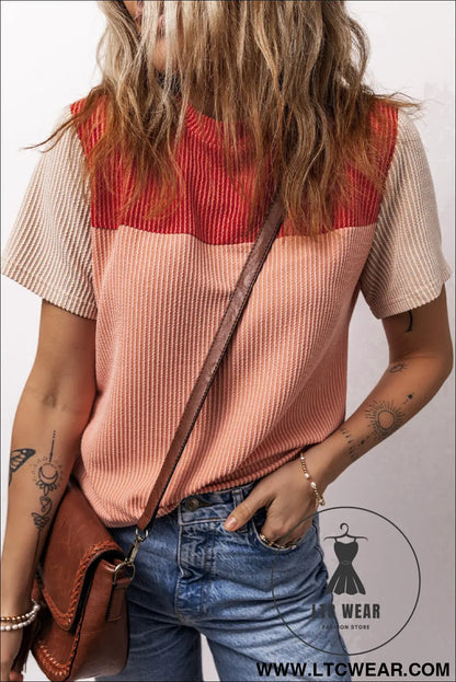 Red Rib Textured Colorblock T Shirt - L.T.C Wear Online Fashion Store