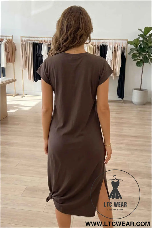 Red Sandalwood Rhinestone Western Graphic Side Slit Midi T-Shirt Dress