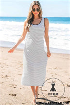Red Stripe Criss Cross Side Slits Slim Fit Sleeveless Midi Dress