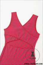 Red Stripe Criss Cross Side Slits Slim Fit Sleeveless Midi Dress