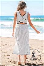 Red Stripe Criss Cross Side Slits Slim Fit Sleeveless Midi Dress
